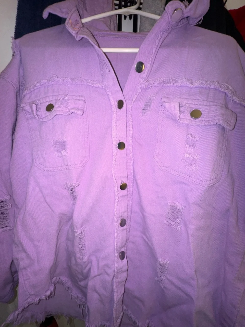 Lavender Distressed Button-Up Jacket - Picture 2 of 11